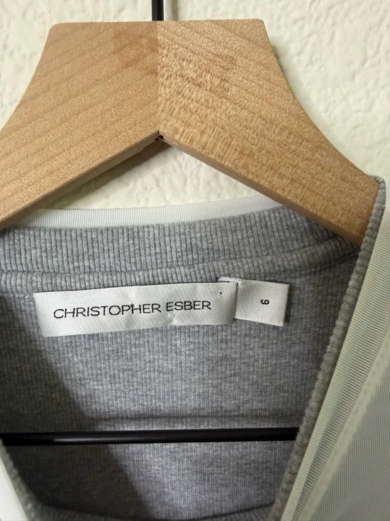 CHRISTOPHER ESBER Sheer Overlay T Shirt White Long Sleeve Womens Size 6 - Picture 11 of 15